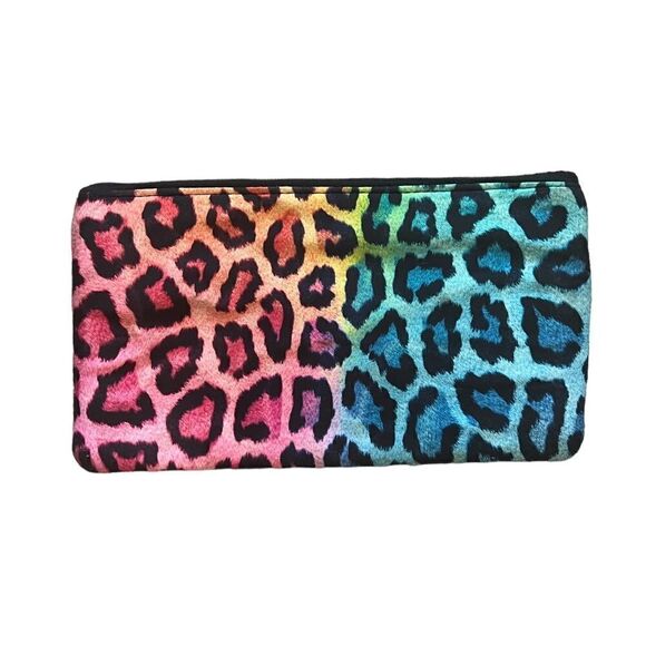 NWOT Colourful Leopard Print Double Pocket Make Up Bag - Picture 3 of 7